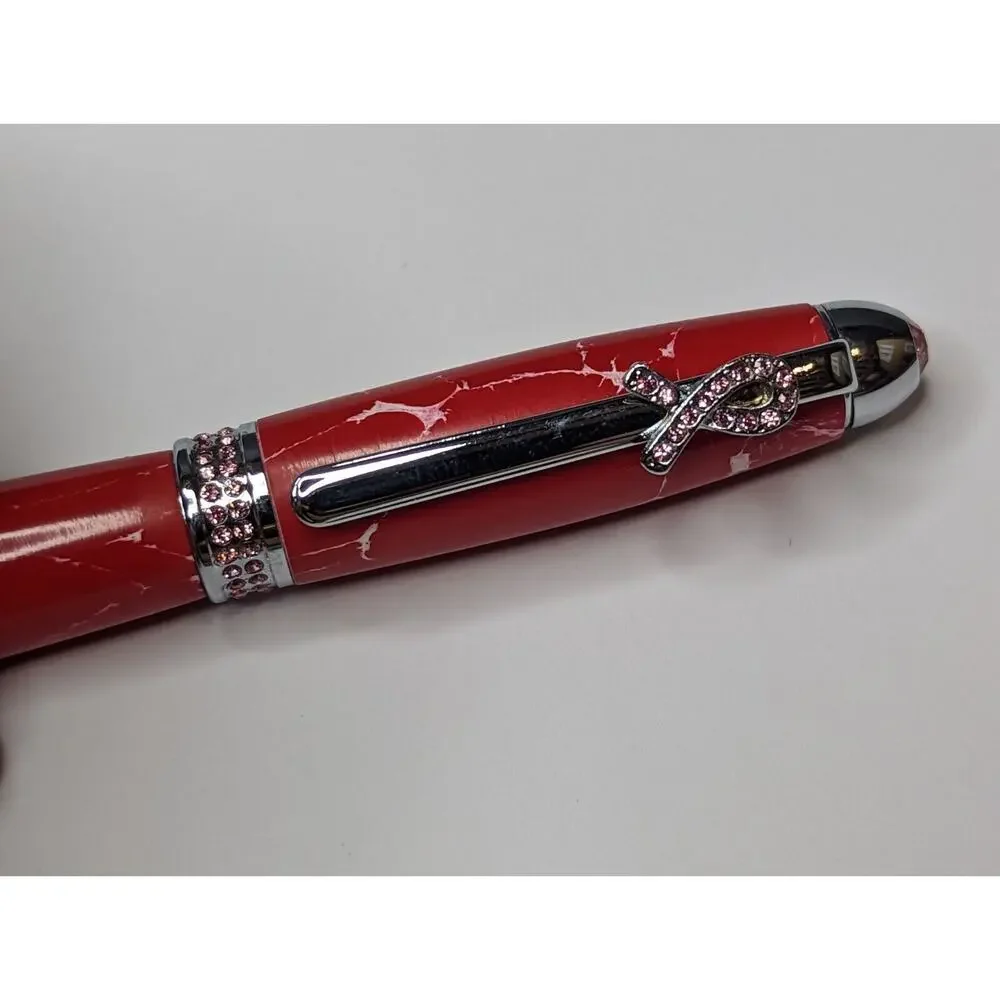 Breast Cancer Awareness Twist Pen Silver Finish Red Acrylic Body Hand Turned Pen
